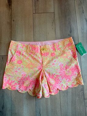 Lilly Pulitzer Floral Scallop Hem Shorts - Pink & Yellow